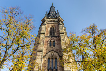 Fall colors and church tower in Wernigerode