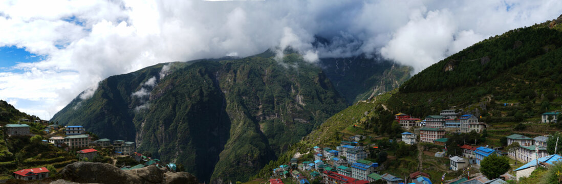 Panorama Top View of Namche Bazaar Village, Everest Base Camp Trek, Nepal