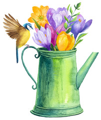 a bird and a flower bouquet watercolor painting