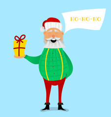 Cartoon Santa Claus for Your Christmas and New Year greeting Design or Animation. Vector isolated illustration of happy Santa Claus ringing a hand bell and different emotions in colorful flat style