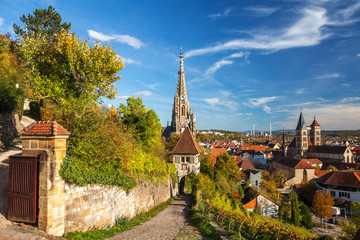 Esslingen Germany view of historic medieval town center from Neckarhalde