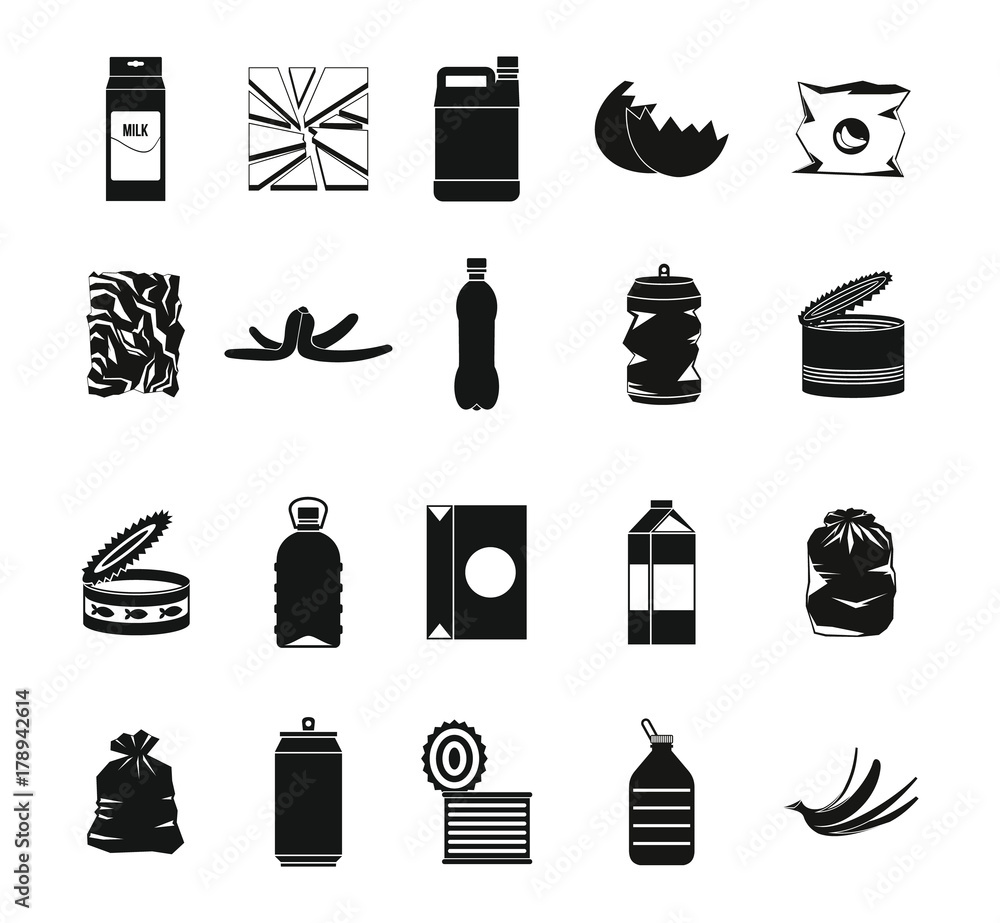 Poster garbage icon set, simple style