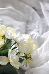 Artificial Roses on White Chiffon Fabric