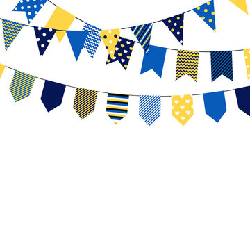 Set of bounting flags. Decorative elements on white background. Collection for birthday greeting cards and scrapbooking. Vector illustration