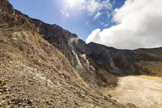 Hydrothermal vent in the rim of the crater at the summit of Mount Egon on the Indonesian Island of East Nusa Tenggara.