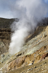 Closeup view of the primary active hydrothermal vent in the caldera on the top of Mount Egon on Flores Island, Indonesia.
