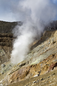 Closeup view of the primary active hydrothermal vent in the caldera on the top of Mount Egon on Flores Island, Indonesia.
