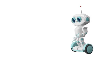 3D Animation Robot on Scooter Represents with Alpha Channel looped Video on a Transparent Background
