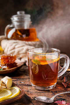 Fototapeta Glass cup of hot tea