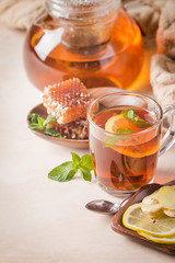 Glass cup of hot tea