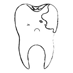 kawaii tooth with root and caries by side in monochrome blurred silhouette