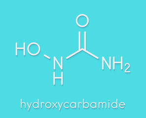 Hydroxycarbamide cancer drug molecule. Skeletal formula.