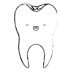 healthy kawaii tooth with root in monochrome blurred silhouette