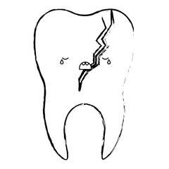 broken kawaii tooth with root in monochrome blurred silhouette