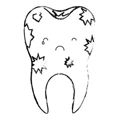 dirty kawaii tooth with root in monochrome blurred silhouette