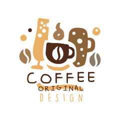 Coffee hand drawn original logo design with mugs
