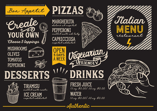 Pizza menu restaurant, food template.