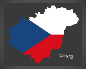 Zlinsky kraj map of the Czech Republic with national flag illustration