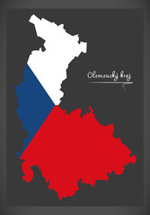 Obraz premium Olomoucky kraj map of the Czech Republic with national flag illustration