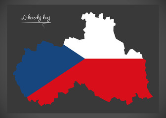 Obraz premium Liberecky kraj map of the Czech Republic with national flag illustration