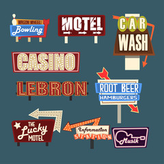 Neon signboards, billboards, light boxes and banners set of vector Illustrations © topvectors
