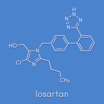 Losartan hypertension drug molecule.  Skeletal formula.