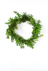 Boxwood wreath for Christmas. Scandinavian style