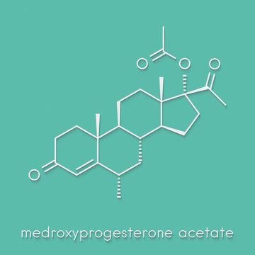 Medroxyprogesterone acetate (MPA) progestin hormone drug. Used as contraceptive, in hormone replacement therapy and in the treatment of endometriosis. Skeletal formula.