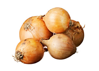 heap of onions isolated on white
