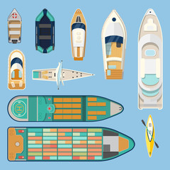 Fototapeta premium Top view on isolated boats or ships