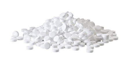 heap of white pills isolated on white background