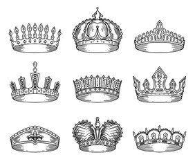 Set of isolated sketch for crown or tiara - obrazy, fototapety, plakaty