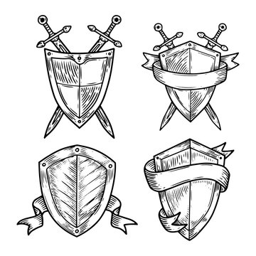 Old or retro medieval royal signs as shields