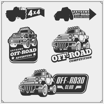 Set of off-road suv car labels,badges and design elements. Safari emblems.