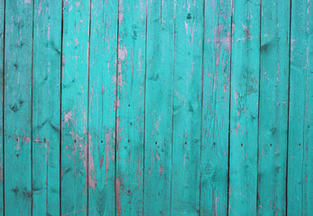 Fototapeta na wymiar Turquoise wooden wall, planks