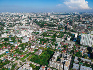 Fototapeta na wymiar Top aerial view photo from drone of a developed Bangkok city with modern skyscrapers