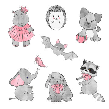 Set of cute little animals. Vector illustration. 