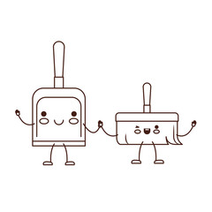 kawaii cartoon hand dustpan top view and hand broom holding hands in brown silhouette