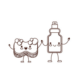 kawaii cartoon sponge and detergent bottle holding hands in brown silhouette