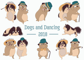 Dogs and dances. Year of the dog. Symbol of the year 2018.