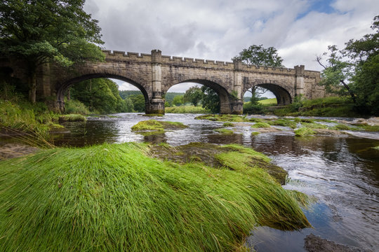 Kings bridge at Bolton Abbey over river Wharfe beautiful picturesque English countryside