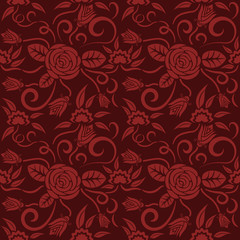 Seamless red floral  pattern,  vector. Endless texture can be used for wallpaper, pattern fills, web page  background,  surface textures and fabrics.