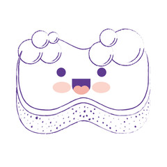 kawaii sponge with bubbles of soap in purple blurred silhouette
