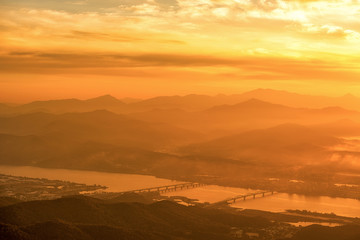 Morning light and fog yangsuri in seoul,Korea.