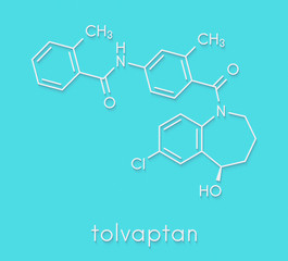 Tolvaptan hyponatremia (low blood sodium level) drug molecule.  Skeletal formula.