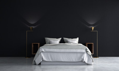 The 3d rendering interiors design concept idea of modern bedroom and black wall texture background