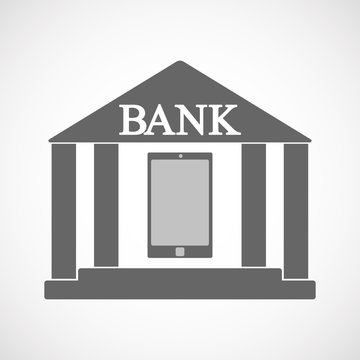Isolated bank icon with a smart phone