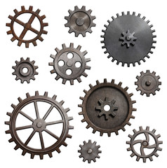 old metal gears and cogs isolated 3d illustration