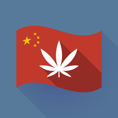 Long shadow China flag with a marijuana leaf
