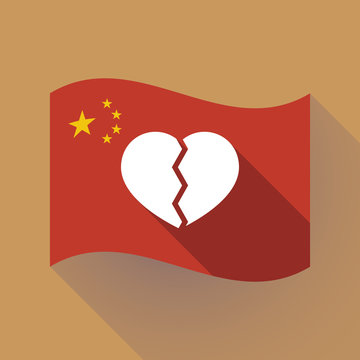 Long shadow China flag with a broken heart